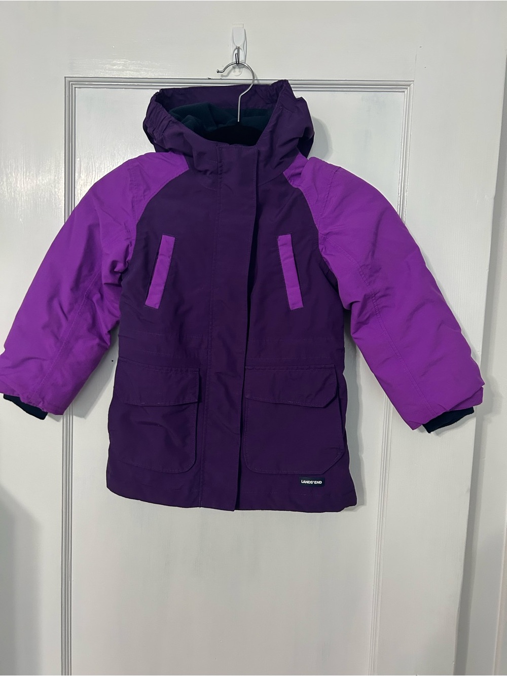 Lands’ End Girls 4T Purple Pink Insulated Winter Ski Snow Jacket Hooded Coat